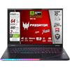 Acer Predator Helios 18 Ai Portatile Gaming, Intel Ultra 9-275X, RAM 64 Gb DDR5 SSD 2TB (2x1Tb), Display 18 WQXGA 250Hz MINILED, GeForce RTX 5080 16Gb GDDR7, WI-FI 7, Win 11, Ready to use