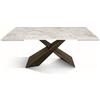 KONTE.DESIGN Tavolo FIGARI in vetroceramica bianco arabesco con gambe a X in metallo bronzo, allungabile 180x90 cm - 260x90 cm