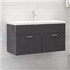 WKIEQACO Set di mobili, set di mobili da bagno, mobile per lavandino, grigio lucido, 90 x 38,5 x 46 cm, in legno ingegnerizzato