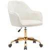 BAKAJI Sedia da Ufficio in Velluto con Base Oro da 55 cm, Imbottitura Extra Morbida e Shabby Chic, Poltrona da Scrivania Arredo Studio Ergonomica con Regolazione Altezza a Gas 95-105 cm (Crema)