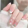 Ceboic 24 Pezzi Natale Unghie Finte Corte Quadrate, Ballerina Rosa Francese Press on Nails, Copertura Completa Acrilico Unghie Finte Adesive Manicure Fai da Te (Albero di Natale & Fiocco di neve)