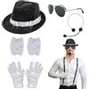 TUONYIS 5 Pezzi Accessori per Costume per Adulti,Guanti da Paillettes Cappello Microfoni da Sole Calzino di Paillettes,Accessori da Discoteca a Stella Rocciosa Degli per la Festa (Argento)