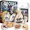 Byncceh Geode da rompere, 4 geode apribili con occhiali protettivi, manuale di apprendimento, lente d'ingrandimento e custodia, kit scientifico per bambini