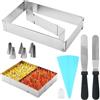 JASFLY Cornice da forno rettangolare, regolabile, lunghezza 28-53 cm, anello per torta, riutilizzabile, in acciaio inox, rettangolare, con divisore, spatola, set di ugelli decorativi per torte, pizze