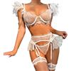 Generico Body Sexydonna Erotico Lingerie Donna Sexy Doll Biancheria intima sexy da 6 pezzi con catena in metallo con pizzo staccabile in piume tinta unita Sexy Lingerie Hot Erotico Lingerie (White, S)