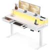 OffiGo Scrivania regolabile in altezza con cassetti, 140 cm, scrivania elettrica con ripiano per tastiera, scrivania per computer con supporto per monitor, Prese e LED Luce, Bianco