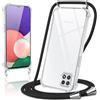Coiwxmoi Cover per Samsung Galaxy A22 5G con Cordino 6.6,Trasparente Custodia con Laccio Tracolla Corda Catena Cinghia,Ultra Morbido Silicone TPU Antiurto Case per Samsung A22 5G, Nero