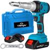 viemylu Rivettatrice a Batteria 24V Brushless - Rivettatrice Automatica per Rivetti Ciechi 3-5 mm, Forza di Trazione 10000N, Coppia 140 Nm, 2 Batterie Incluse