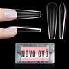 NOVO OVO Punte per unghie a bara scolpite XXL per letti ungueali curvi, unghie finte lunghe extra spesse a pressione, copertura completa, estensione in gel morbido per kit acrilico, trasparente x 15