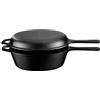 Navaris Pentola in Ghisa da Forno con Coperchio - Pentole e Padelle per Cuocere il Pane - Forno Olandese 3,4l Nero - Casseruola 2 Manici - con Manico Lungo - per Ogni Piano Cottura