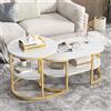 MISNODE Set di 2 moderni tavolini da caffè, tavolo rettangolare con tavolino rotondo, moderno set da salotto con motivo marmo artificiale (oro + ellisse)