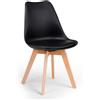 Sedia Nordica Nera Con Gambe In Legno E Cuscino Design Moderno