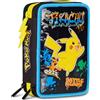 Seven Astuccio Scuola Pokemon 3 Zip, Nero, Portapenne Triplo Scomparto Completo Di Penne, Matite, Colori, Accessori, Scuole Elementari, Bambino