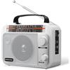 Audiocrazy Radio Portatile AM/FM/SW1-2 Multibanda Radio con Batteria Ricaricabile da 1800 mAh, Cavo AC o Radio FM Portatile a Pile, Altoparlanti，Jack Per Cuffie, Ingresso AUX Bianco