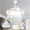 Charmofun Ventilatore da Soffitto con Luce, 43CM Lampadario con Ventola pieghevole, E27 Silenziosa Plafoniera Led Soffitto Ventilatore con Telecomando, 3 Pale Nascoste, Memoria, Tempistica