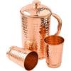 2activelife Brocca in rame puro al 100% da 1500 ml, con 2 bicchieri, brocca martellata per acqua potabile con bicchieri, set di brocca in rame con coperchio e tazze, borraccia con manico, benefici per