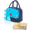 AYSYR Borsa per il pranzo per bambini, impermeabile, piccola borsa termica termica per viaggi, mini borsa frigo pieghevole, piccola borsa termica per bambini, con posate per scuola, dinosauri