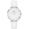 Daniel Wellington Petite Bondi Orologio Donna, 32mm, in Pelle, Bianco/Argento
