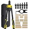 Proster 14 Rivettatrice Professionale a Doppia Impugnatura Kit Pistola a Rivetti con 6pz Mandrini Metrici Intercambiabili e 150pz Rivetti Dadi Filettati M3 M4 M5 M6 M8 M10-Giallo