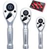 DAKCOS Set di cricchetti reversibili tozzi da 1/4 3/8 1/2 3pc chiavi a cricchetto con 72 denti CR-V opaco cricchetto con manico tozzo a sgancio rapido…
