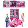 MATTEL Barbie Cabrio + Ken + Armadio Portatile - Set 3 in 1 Deluxe