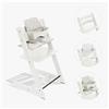 STOKKE Tripp Trapp Bianco Bundle con Baby Set Bianco e cuscino Star Silver Stokke