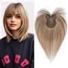 S-noilite Topper Capelli Umani per Donne, 21g Capelli Veri con Frangia, 27CM Frangia Fermaglio per Capello, Pelo Umani Toppers con 8x11CM Base in Pizzo per Diradati, Biondo Scuro Misto Castano Medio
