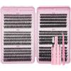 SIISTAS - Kit di 560 ciuffetti di ciglia naturali, 8-16 mm, curvatura a D, soffici, ciuffetti con volume russo, con colla, sigillante e pinzette per ciglia (40, 50, 60, 80, 100 e 120D)