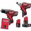 Milwaukee Milwakee KIT 12V - TRAPANO CON PERCUSSIONE + AVVITATORE AD IMPULSI MILWAUKEE