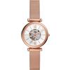 Fossil Orologio Carlie per donna, Movimento automatico con cinturino in acciaio inossidabile o in pelle, Bianco E Oro Rosa, 28 mm