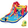RELAX4LIFE 7-in-1 Castello Gonfiabile con Soffiatore per Bambini, Parco Acquatico Gonfiabile con Scivolo, Piscina, Parete da Arrampicata e Trampolino, 622,5 x 273 x 237 cm