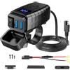 Zevmi Presa USB impermeabile per motocicletta: doppio adattatore USB con interruttore e voltmetro LED, QC 3.0 doppia presa femmina per 12 V - 24 V moto, camper, auto, yacht