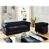 Vente-unique-Divano 3 posti e Poltrona CHESTERFIELD in velluto Nero con bottoni effetto cristallo