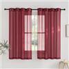 PONY DANCE Tende Corte per Cucina con Anelli 2 Pezzi 140x160 CM Tende Trasparenti per Interni con Effetto Lino Curtains Camera da Letto Decorazione, Rosso