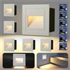 Letlit 3W 300LM Segnapasso LED Esterno 6 Pezzi, IP65 Impermeabile Segnapassi, 3000K Faretti Segnapasso da Interno, Luci per Scale 230V, Luce da Parete 85x85mm - Scatole Incasso 68mm, Alluminio Bianco