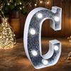 JEMESI Luci a LED con lettere glitterate argentate, alimentate a batteria, luce notturna per feste di compleanno, matrimoni, decorazione per la casa, baby shower, C
