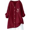 Generic Camicie estive in lino da donna Casual Manica 3/4 Cotone Baggy Top Manica Lunga Oversize Vestiti da donna Garza Plus Size Scollo a V 2025 Vestibilità ampia Tinta unita Donna Garza Crinkle Primavera