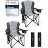 KingCamp Set di 2 Sedia da Campeggio Pieghevole, Fino a 205kg, Imbottito Portatile Sedia da Campeggio per Adulto con Supporto Lombare Regolabile e Borsa Termica, Sedie per Giardino Pesca, Grigio