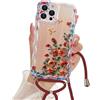 Micoden Cover per iPhone 14 Pro in silicone TPU con collare regolabile con cornice ondulata arricciata/struttura colorata floreale Custodia antiurto con cordino per iPhone 14 Pro,Rosa