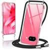 Oelrstfe Cover con Cordino per Google Pixel 9 A, Trasparente Silicone Sottile Morbido Custodia con Regolabile Collana Laccio Tracolla, Antigraffio Antiurto Proteggere Case con Corda, Nero