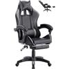 FENIXSHOP24 Sedia/Poltrona Gaming Ergonomica Massaggiante Reclinabile con Poggiapiedi Poggiatesta e Supporto Lombare Braccioli X Gamer da Scrivania con Ruote Girevoli Nero/Grigio HLD-920