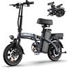 URLIFE Bici Elettrica, 14 Bicicletta Elettrica Pieghevole con 3 Modalità di Guida, Batteria Rimovibile 48V 7.5Ah Autonomia di 60 km E-bike da per Adulti e Adolescenti Grigio