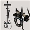 YJYAJIE Colonna Doccia con Miscelatore, Set Doccia Quadrato con Display a LED, Soffione Doccia Grande 31x20cm, Doccetta a 3 Funzioni, Getto Concentrato e Rubinetto per Vasca, Nera