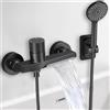 Yowmina Rubinetto per vasca da bagno a cascata nera con doccetta a mano, miscelatore vasca da bagno con doccia 5 funzioni, tubo in acciaio inox da 1,5 m, rubinetto da parete per vasca da bagno
