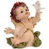 Inmaculada Romero IR Figura Angelo 10 Cm. Scultura In Resina Dettaglio Corona Fiori Foglio Verde Colomba Bianca Mano