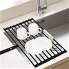 Euqvunn Scolapiatti da Appoggio per Lavello, Pieghevole e Rimovibile Gocciolatoio, Grande, con Bordi in Silicone Antiscivolo e Cinturino, Organizer Cucina Tappetino Scolapiatti, 51x32cm, Nero