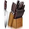 DDF iohEF Set Couteau Cuisine, 16 Pezzi Set di Coltelli da Cucina con Blocco, Ceppo Coltelli Professionali Ultra Affilati in Acciaio Inossidabile con Affilatrice Forbici