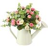 Flair Flower Rose artificiali in annaffiatoio da 20 cm, rose artificiali, rose artificiali, piante artificiali, fiori di seta, decorazione per matrimoni, bouquet, decorazione da tavolo, fiori decorativi, eucalipto