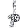 NINGAN 925 Argento Sterling Lettera A-Z Ciondolo Ciondolo Charm Adatto Per Donne Bracciale Collana Shiny 5a Piazza Zirconia Perline Compleanno Regalo（P）
