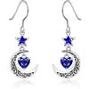 Qings Orecchini Luna con Pendenti Settembre Zaffiro Argento 925 Orecchini Stella e Luna crescente Celtica con Pietra di Nascita di Cuore per Donne